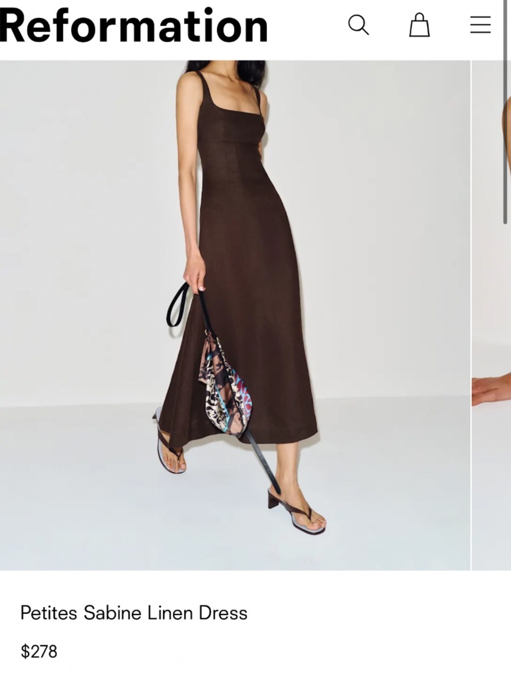 Reformation Petites Sabine Linen Dress Brown - Size 0P